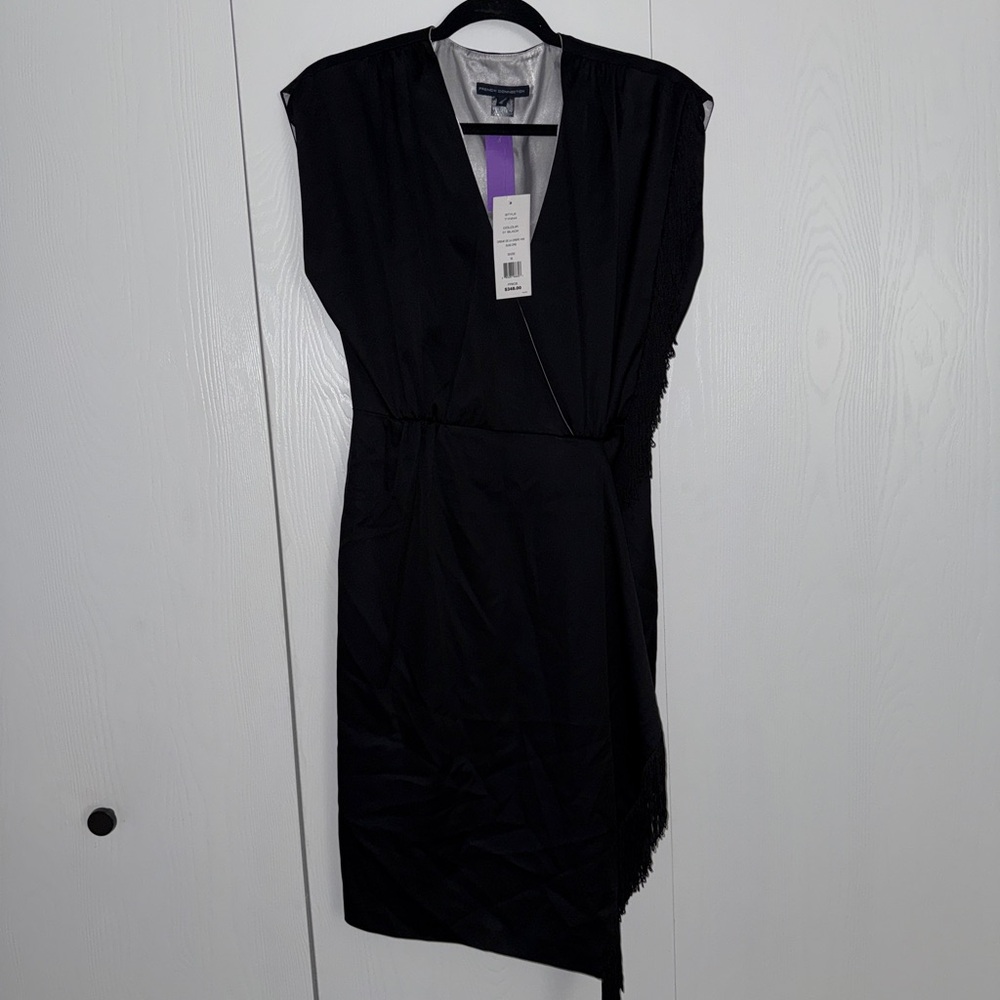 French Connection Black fringe Asymmetrical Dress size 6